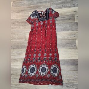 Emery Rose Red and Blue Bohemian Maxi Dress Size Xl